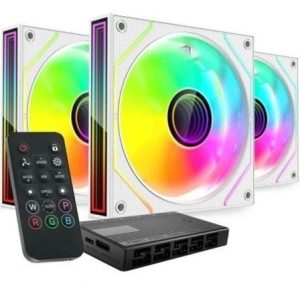 Pack de 3 Ventoinhas Mars Gaming MF-3DPROKIT/ 12cm + HUB + Comando à Distância/ ARGB/ Branco