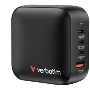 Carregador GaN Verbatim Mini 100W Preto com 3 USB-C