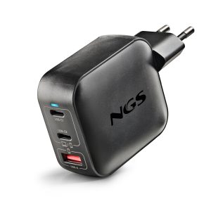 Cargador de Pared GaN NGS BUD100WTINY 100W/ 2xUSB Tipo-C/ 1xUSB/ 100W