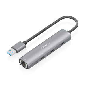 Hub USB Aisens ASUC-4P037-GR/ 3xUSB Tipo-C/ 1xRJ45/ Gris