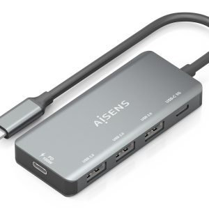 Hub USB Tipo-C Aisens A109-0945/ 3xUSB/ 1xUSB Tipo-C/ 1xUSB Tipo-C PD/ Gris