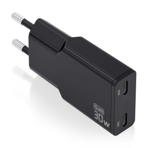 Cargador de Pared GaN Aisens ASCH-30W2P049-BK/ 2xUSB Tipo-C/ 30W/ Negro