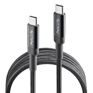 Cable USB 2.0 Tipo-C NGS KNOT/ USB Tipo-C Macho - USB Tipo-C Macho/ Hasta 65W/ 480Mbps/ 2m/ Negro