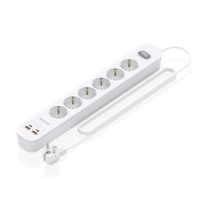 Regleta con Interruptor Aisens ASPS-2A2C16-W/ 6 Tomas de Corriente/ 2 USB - 2 USB Tipo-C/ Cable 1.4m/ Blanco