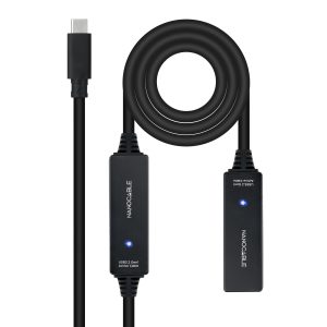 Cable Alargador USB Tipo-C 3.2 con Amplificador Nanocable 10.01.1312/ USB Tipo-C Macho - USB Tipo-C Hembra/ 10m/ Negro