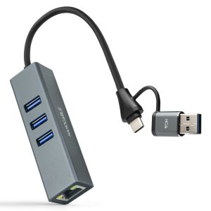 Hub USB + USB Tipo-C 3.0 Nanocable 10.03.0412/ 3xUSB/ 1xRJ45/ Gris