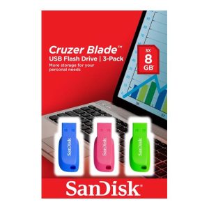 SanDisk Cruzer Blade - Drive flash USB - 32 GB - USB 2.0 - azul, verde, rosa (pacote de 3)