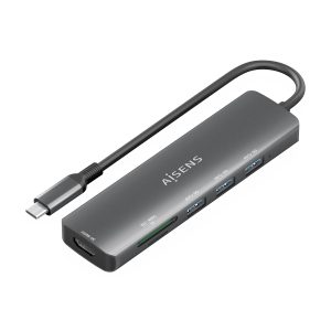 Docking USB Tipo-C Aisens ASUC-6P024-GR/ 1xHDMI 4K/ 3xUSB/ 1xLector Tarjetas/ Gris