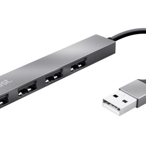 Hub USB 2.0 Trust Halyx/ 4xUSB/ Gris