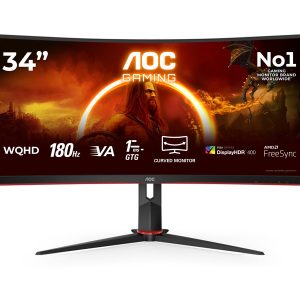 AOC Gaming CU34G2XP/BK - Monitor LED - gaming - curvo - 34" - 3440 x 1440 WQHD @ 180 Hz - VA - 4000:1 - DisplayHDR 400…