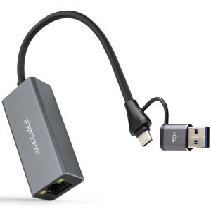 Adaptador USB Macho + USB Tipo-C Macho - RJ45 Nanocable 10.03.0411/ 1000Mbps