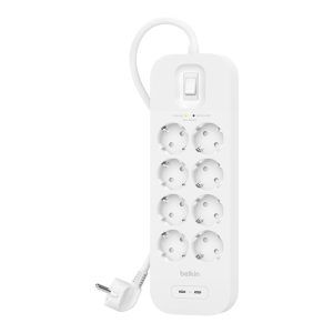 Belkin Connect - Protector contra picos de corrente - com 2 portas USB-C - conectores de saída: 8 - 2 m cabo