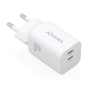Cargador de Pared GaN Aisens A110-1029/ 2xUSB Tipo-C/ 65W/ Blanco