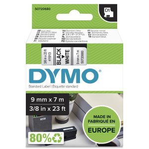 Cinta Rotuladora Adhesiva de Plástico Dymo D1 40913/ para Label Manager/ 9mm x 7m/ Negra-Blanca