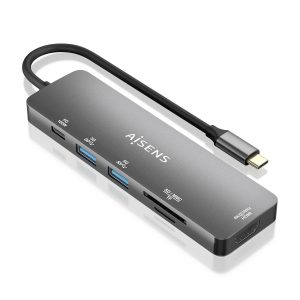 Docking USB Tipo-C Aisens ASUC-6P016-GR/ 1xHDMI 4K/ 2xUSB/ 1xLector Tarjetas/ 1xUSB Tipo-C PD/ Gris