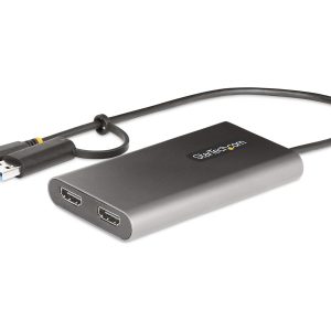 Startech USB-C to Dual-HDMI Adapter, USB-C or A to 2x HDMI, 4K 60Hz, 100W PD Pass-Through, 1ft (30cm) Built-in Cable,…