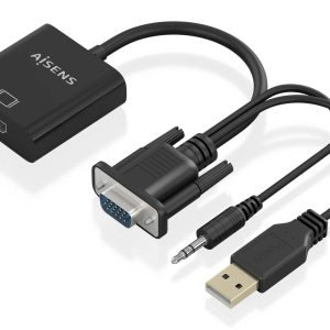 Cable Conversor Aisens A115-0872 SVGA Macho - USB Macho/ Jack Macho - HDMI Hembra/ 20cm/ Negro