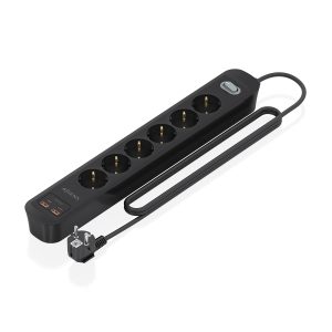 Regleta con Interruptor Aisens ASPS-2A2C17-BK/ 6 Tomas de Corriente/ 2 USB - 2 USB Tipo-C/ Cable 1.4m/ Negro