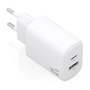 Cargador de Pared GaN Aisens A110-0977/ 1xUSB Tipo-C/ 1xUSB/ 30W/ Blanco