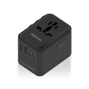 Cargador de Pared Universal GaN para Viaje Aisens ASPS-2A3C09-BK/ Toma de Corriente Universal/ 3xUSB Tipo-C/ 2xUSB/ 35W