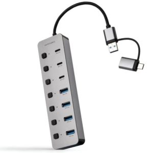 Hub USB + USB Tipo-C Nanocable 10.16.4510/ 4xUSB/ 3xUSB Tipo-C/ 1xUSB Tipo-C PD/ Gris