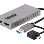 Startech USB to Dual HDMI Adapter, USB A/C to 2x HDMI Monitors (1x 4K 30Hz, 1x 1080p), Integrated USB-A to C Dongle,…