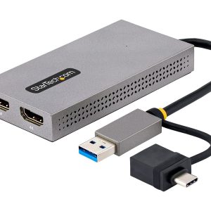 Startech USB to Dual HDMI Adapter, USB A/C to 2x HDMI Monitors (1x 4K 30Hz, 1x 1080p), Integrated USB-A to C Dongle,…