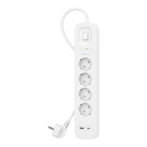 Belkin Connect - Protector contra picos de corrente - com portas USB-C e USB-A - conectores de saída: 4 - 2 m cabo