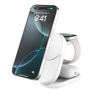 Belkin UltraCharge - Base de carregamento sem fios - 3 em 1, magnético, dobrável, com Qi2 + adaptador de energia AC -…