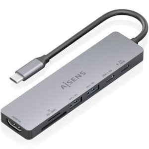 Docking USB Tipo-C Aisens ASUC-7P048-GR — 1xHDMI 4K, 2xUSB, Leitor de Cartões