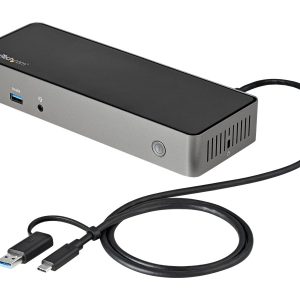 Startech USB-C & USB-A Dock, Hybrid Universal Triple Monitor Laptop Docking Station w/ DisplayPort & HDMI 4K 60Hz, 85W…