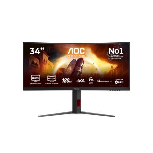 AOC Gaming CU34G4CA - G4 Series - monitor LED - gaming - curvo - 34" - 3440 x 1440 UWQHD @ 180 Hz - Fast VA - 2500:1 - DisplayHDR 400 - 0.5 ms - 2xHDMI, DisplayPort, USB-C - altifalantes - preto, vermelho