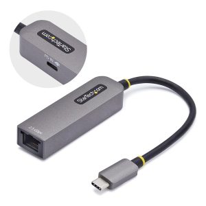 Startech 2.5GbE USB-C to Ethernet Adapter - Adaptador de rede - USB-C 3.2 Gen 1 / Thunderbolt 3 - Gigabit Ethernet de 10M/100M/1G/2.5 + USB-C 3.2 Gen 1 - cinzento espaço