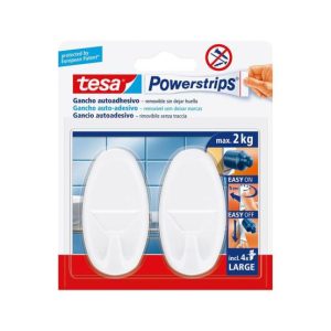 Gancho Oval Tesa Powerstrips + 4 Tiras Large Branco 2un