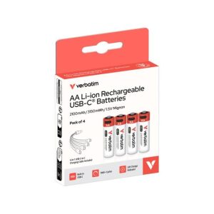 Pilhas Recarregáveis AA USB-C 1.5V 2100mAh Verbatim 4un