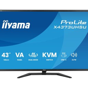 iiyama ProLite X4373UHSU-B2 - Monitor LED - 43" (42.5" visível) - 3840 x 2160 4K @ 60 Hz - VA - 450 cd/m² - 4000:1 - HDR10 - 3 ms - 2xHDMI, DisplayPort - altifalantes - mate, preto