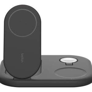 Belkin BoostCharge 3-in-1 - Base de carregamento sem fios - magnético, dobrável, com Qi2 + adaptador de energia AC - 15 watt - Fast Charge - preto