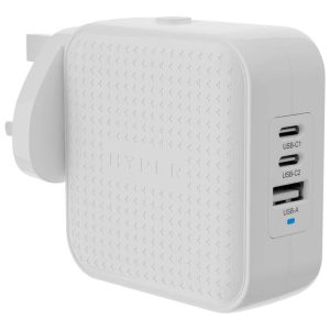 Targus HyperJuice - Adaptador de alimentação - GaN - 70 watt - QC 3.0, Power Delivery 3.0 + PPS - 3 conectores de saída (USB, 2 x USB-C) - branco