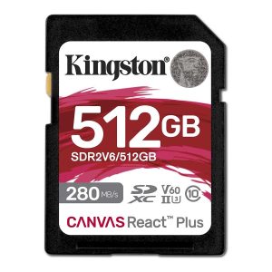 Kingston Canvas React Plus - Cartão de memória flash - 512 GB - Video Class V60 / UHS-II U3 / Class10 - SDXC UHS-II
