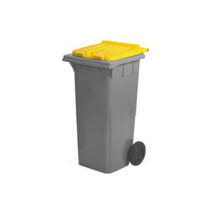 Contentor 120L Plástico 2 Rodas Fundo Preto Tampa Amarelo