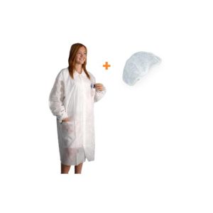 Bata de Proteção + Touca Descartáveis Branco 1un
