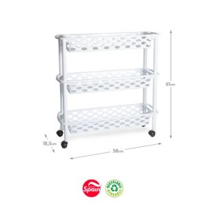 Carrinho 3 Cestos Plástico 18,5x58x61cm Aire Slime Branco