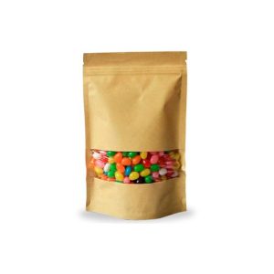 Saco Stand Up 16x04x23cm Papel Kraft Zip Janela 200un