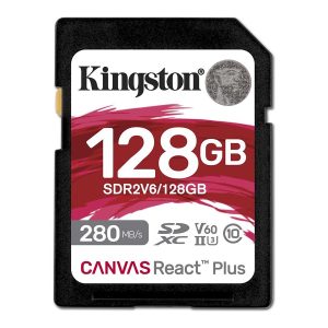 Kingston Canvas React Plus - Cartão de memória flash - 128 GB - Video Class V60 / UHS-II U3 / Class10 - SDXC UHS-II