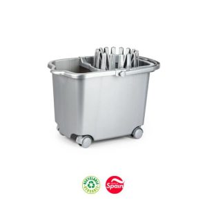 Balde com Espremedor Retangular c/ Rodas 15L Prata
