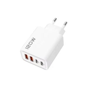 Carregador USB-C PD x2 + USB-A x2 120W Rápido Branco