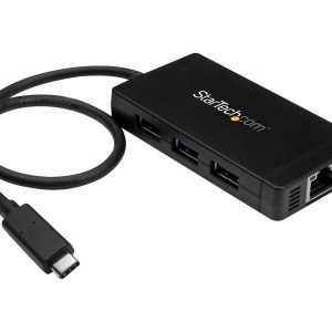 Startech 3 Port USB C Hub with Ethernet - USB-C to 3x USB-A w/ Power Adapter & Gigabit Ethernet - Thunderbolt 3 Compatible - USB C Network Adapter (HB30C3A1GE) - Hub - 3 x SuperSpeed USB 3.0 + 1 x 10/100/1000 - desktop