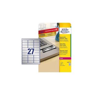Etiquetas Resistentes 63,5x29,6mm Avery 8 Folhas Prata