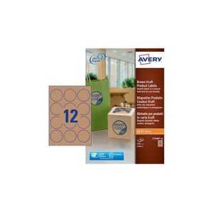 Etiquetas Redondas 60mm Kraft Avery 20 Folhas Castanho 240un