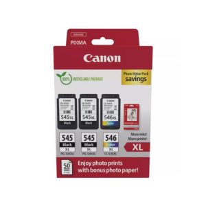 Pack Tinteiros Canon 545XLx2/546XL Preto/Cor+Papel 8286B015